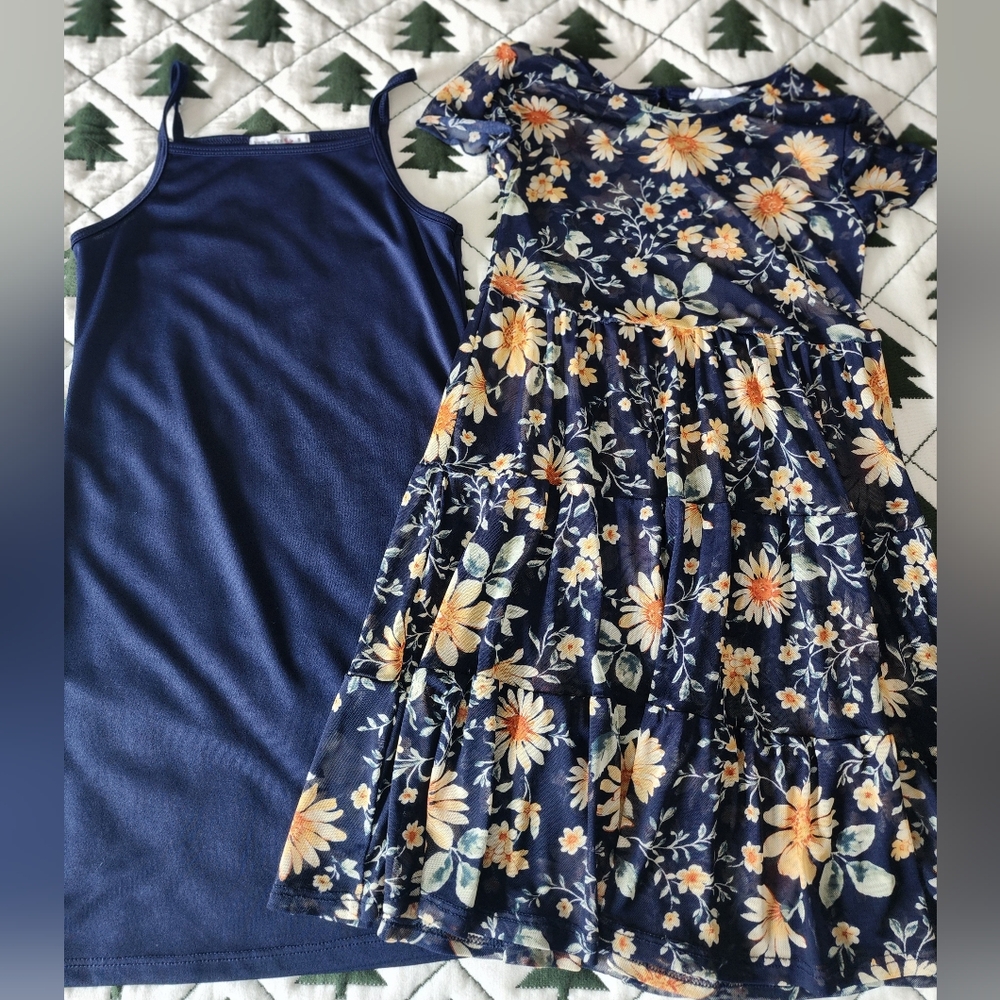 Knitworks Navy and Floral Kids Dress Set